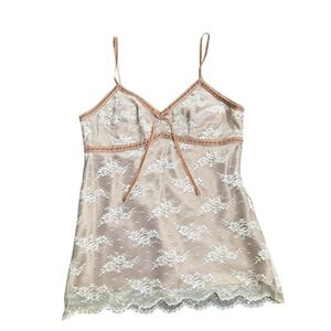 Vintage George 90s y2k women's gold lace camisole spaghetti strap tan top Sz M